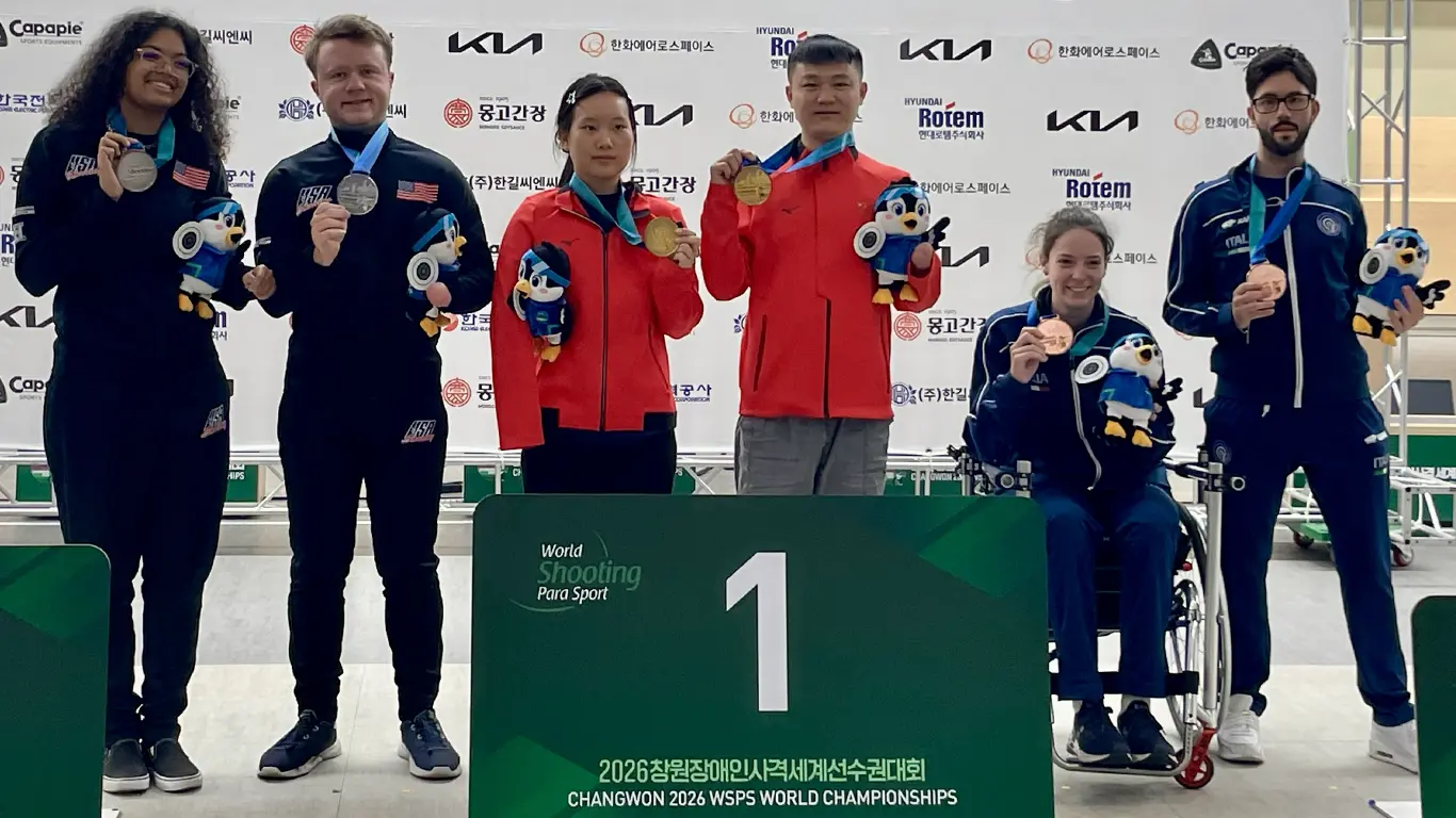 Madison Champion and Ben Hays earned Team USA's top finish at the 2026 WSPS World Championships, taking silver in R11 mixed-team 10-meter air-rifle prone SH2