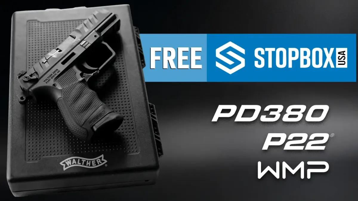 Free Stopbox withthe purchase of any new Walther WMP, PD380, OR P22